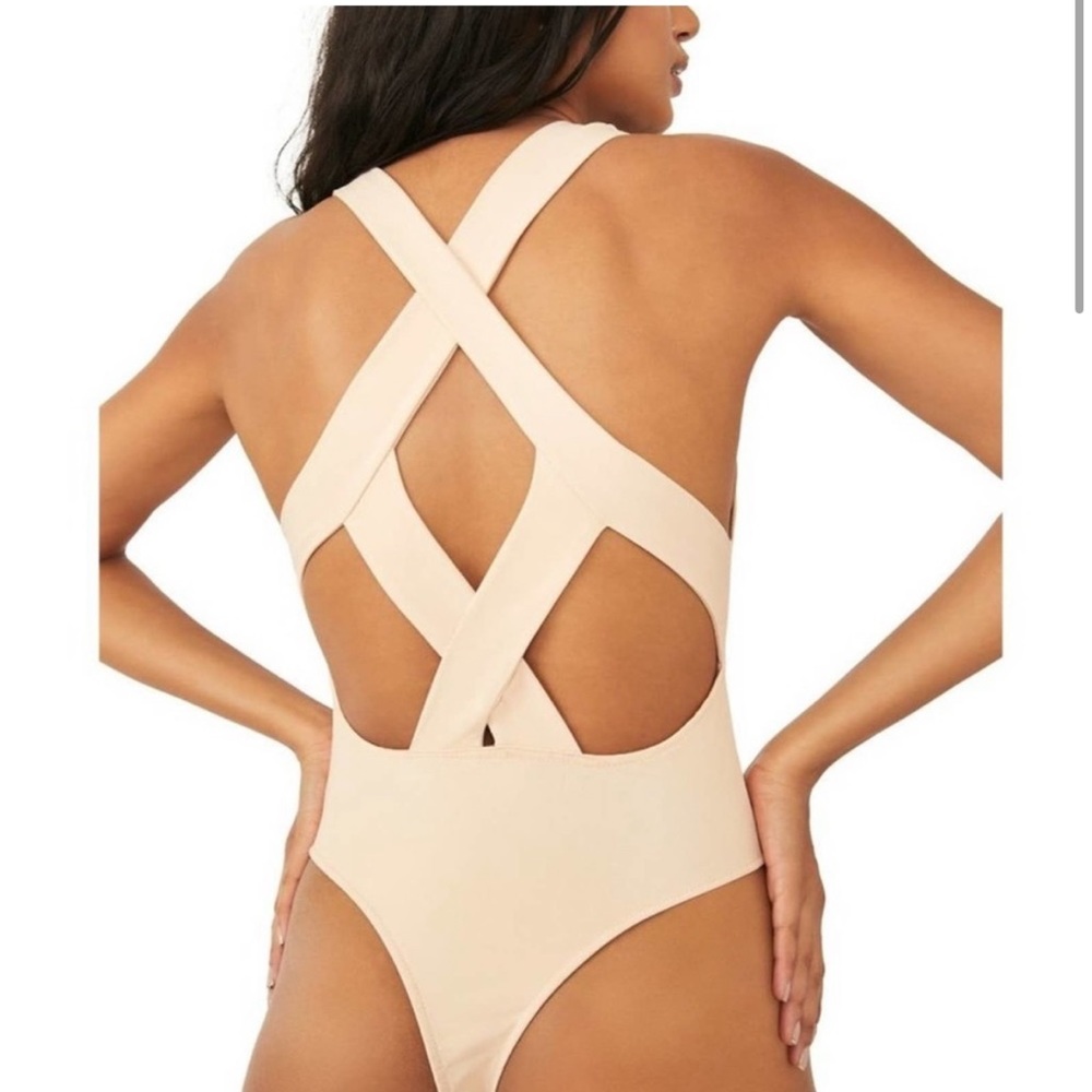 NWT Free People Jessa strappy Bodysuit Light Sand Size S